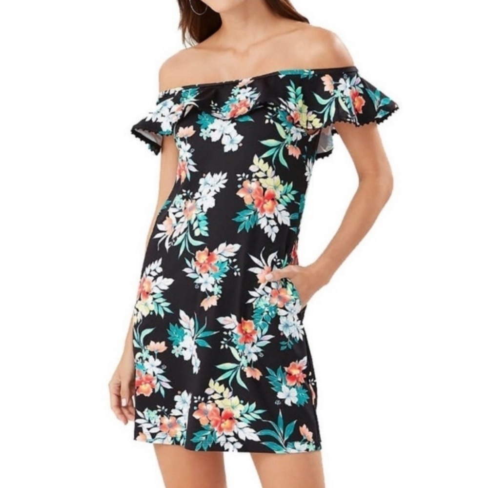 Tommy Bahama Black Island Cays Flora Off-the-Shoulder Coverup Dress - Size Large